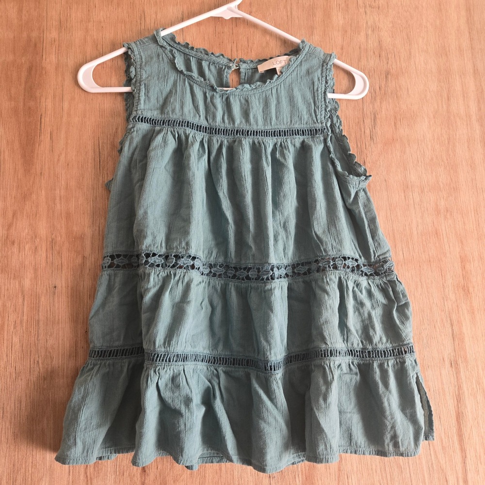 Boho Cottagecore Loft Petites Sage Green Tiered Sleeveless Crochet Lace Top SP